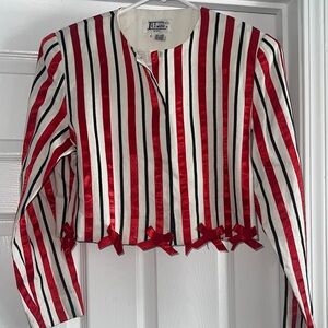 Vintage Rare Icinoo Cropped Striped Red and White Jacket with Bow Accents